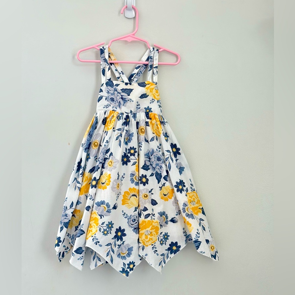 Joie Kids Dress in White, Yellow, and Blue Floral